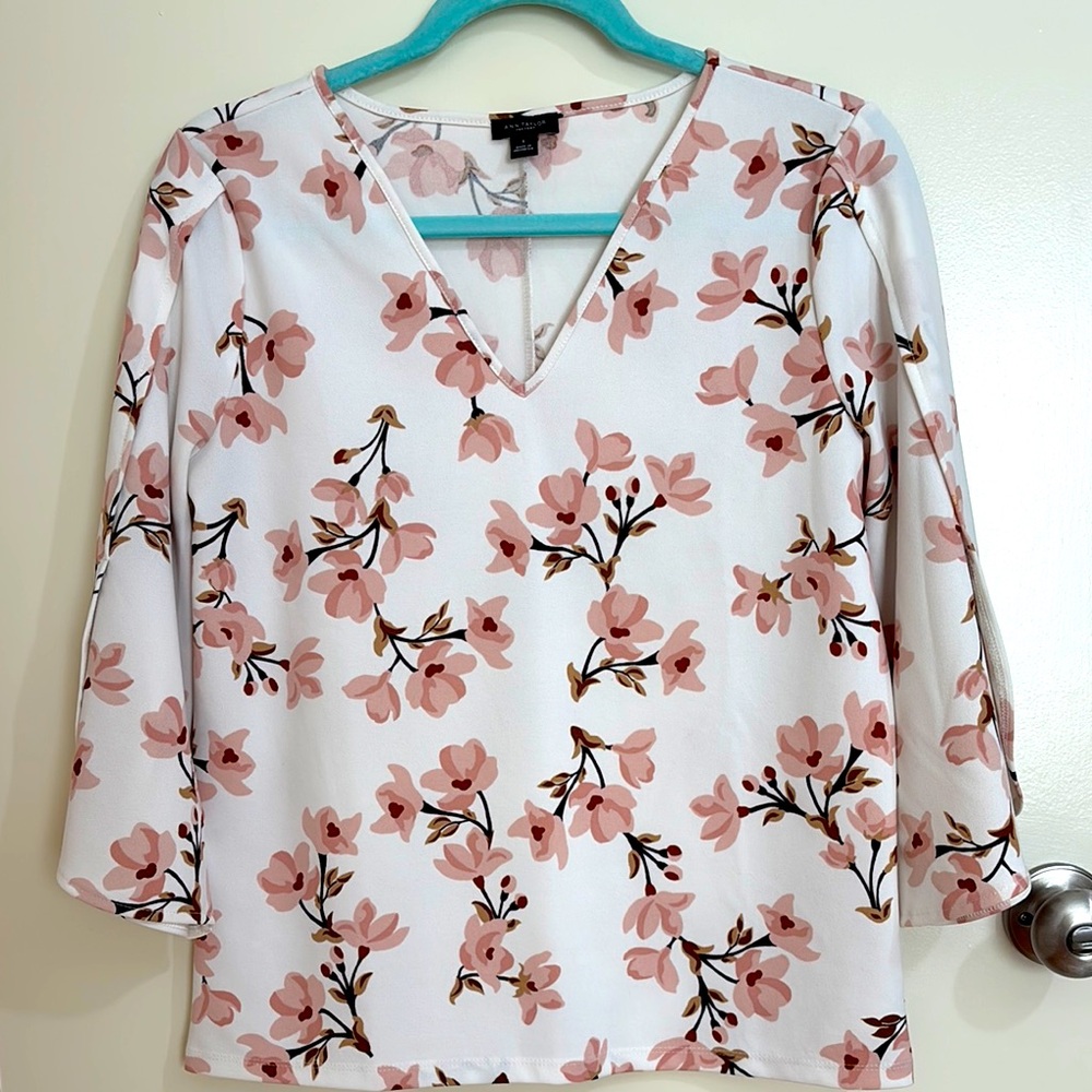Ann Taylor Factory Pink Floral Blouse